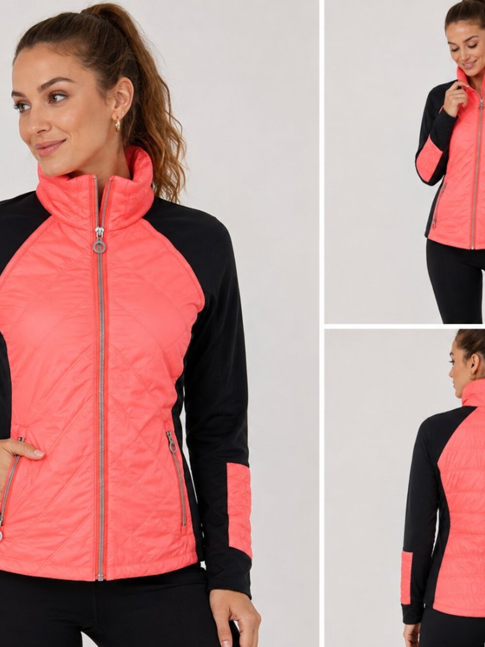 Calvin Klein Women's S Coral Black Quilted Lightweight Active Jacket
